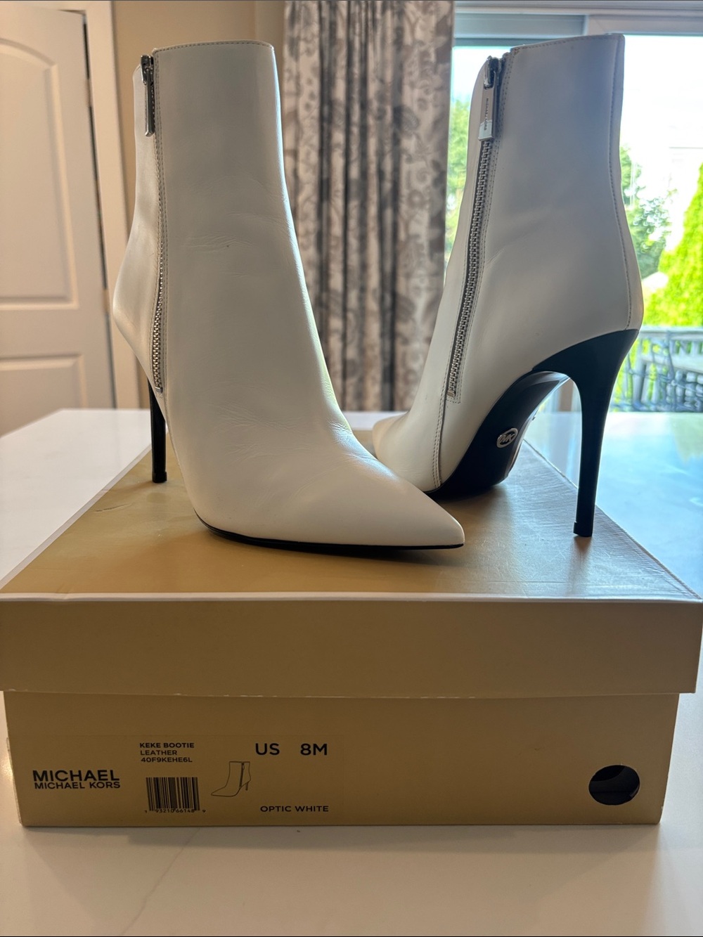 MICHAEL Michael Kors Optic White Leather Pointed Toe Stiletto Ankle Boots
